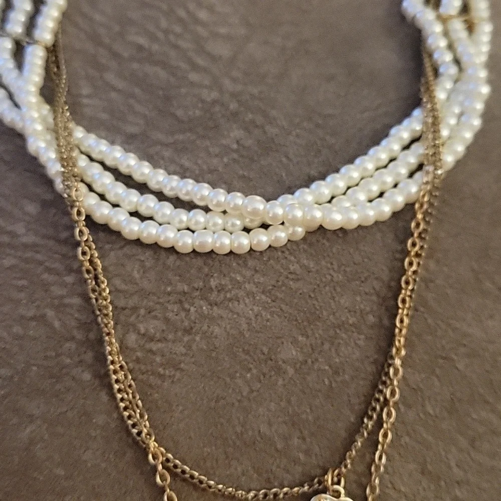 Y2k Glass Pearl Layered Chain Cross Heart Pendant Flapper Necklace